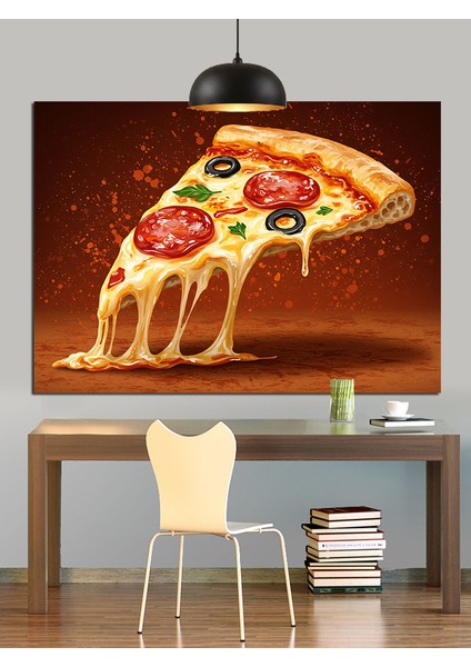 Peynir Eriyen Italyan Pizza Dilimi Detayı Dekoratif Kanvas - Mdf Ahşap Tablo fırsatları