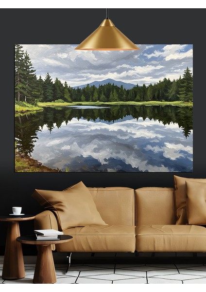 Karlı Göl ve Yemyeşil Ağaç Manzarası Dekoratif Kanvas - Mdf Ahşap Tablo