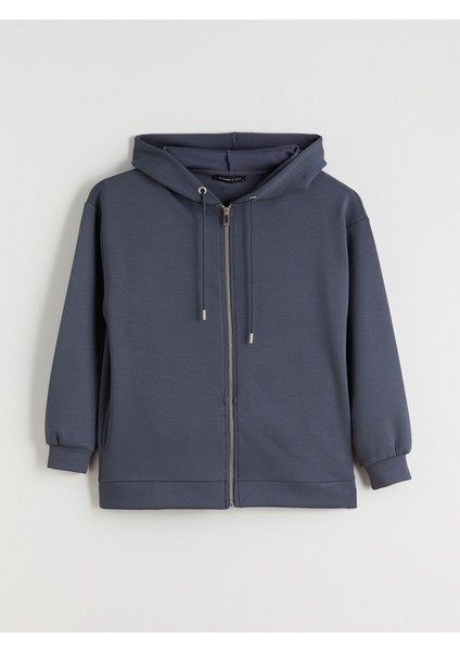 Yeni Sezon Kapüşonlu Oversize Kadın Fermuarlı Sweatshirt