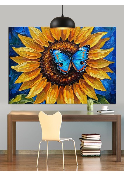 Kelebekli Sarı Ayçiçeği Çiçeği Detayı Dekoratif Kanvas - Mdf Ahşap Tablo fiyatları