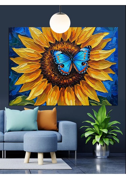 Kelebekli Sarı Ayçiçeği Çiçeği Detayı Dekoratif Kanvas - Mdf Ahşap Tablo modelleri