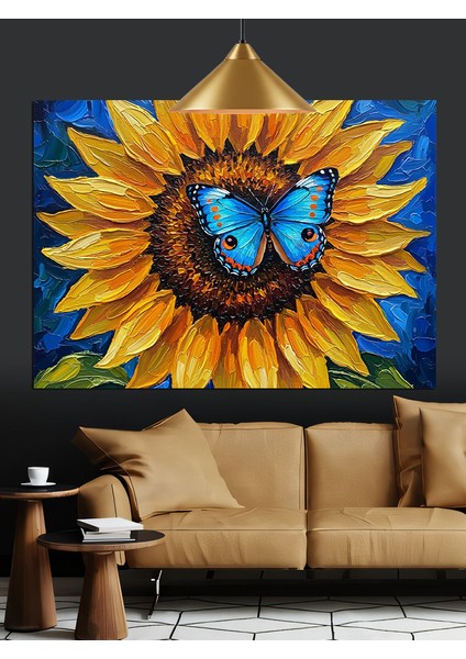 Kelebekli Sarı Ayçiçeği Çiçeği Detayı Dekoratif Kanvas - Mdf Ahşap Tablo fırsatları