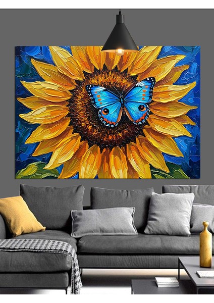 Kelebekli Sarı Ayçiçeği Çiçeği Detayı Dekoratif Kanvas - Mdf Ahşap Tablo indirimleri