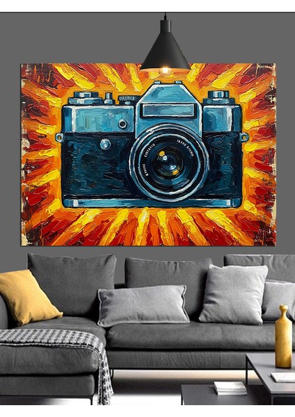 Eski Model Fotoğraf Makinesi Illüstrasyonu Dekoratif Kanvas - Mdf Ahşap Tablo modelleri