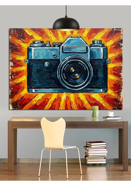 Eski Model Fotoğraf Makinesi Illüstrasyonu Dekoratif Kanvas - Mdf Ahşap Tablo indirimleri