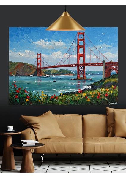 San Francisco'daki Meşhur Golden Gate Köprüsü Dekoratif Kanvas - Mdf Ahşap Tablo