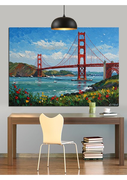 San Francisco'daki Meşhur Golden Gate Köprüsü Dekoratif Kanvas - Mdf Ahşap Tablo fırsatları