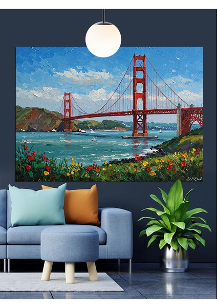San Francisco'daki Meşhur Golden Gate Köprüsü Dekoratif Kanvas - Mdf Ahşap Tablo indirimleri