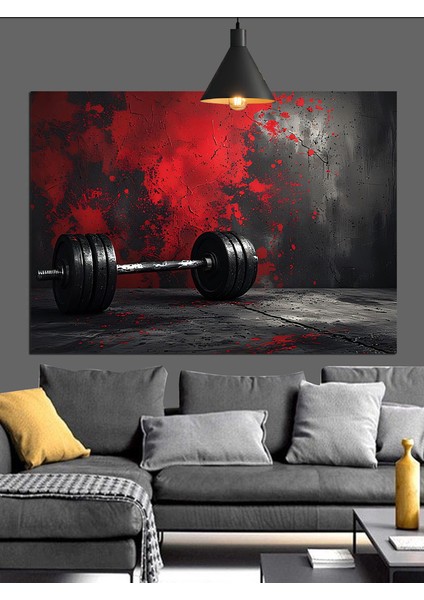 Kırmızı Halter Dumble Spor Ekipmanı Dekoratif Kanvas - Mdf Ahşap Tablo fiyatları