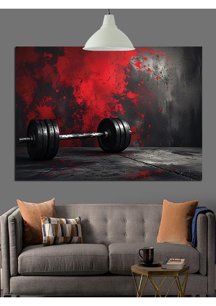Kırmızı Halter Dumble Spor Ekipmanı Dekoratif Kanvas - Mdf Ahşap Tablo modelleri
