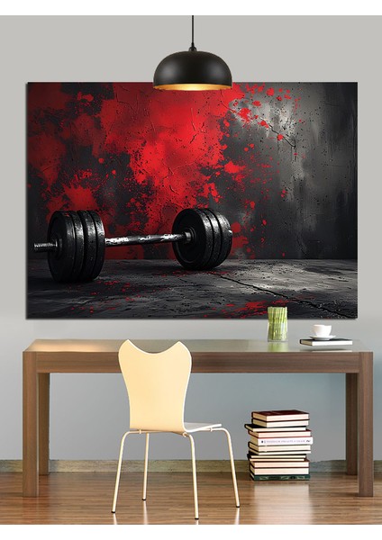 Kırmızı Halter Dumble Spor Ekipmanı Dekoratif Kanvas - Mdf Ahşap Tablo fırsatları