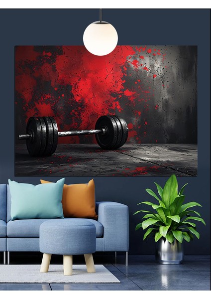 Kırmızı Halter Dumble Spor Ekipmanı Dekoratif Kanvas - Mdf Ahşap Tablo indirimleri