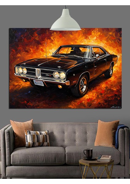 Karanlıkta Parlayan Klasik Amerikan Araba Dekoratif Kanvas - Mdf Ahşap Tablo fiyatları