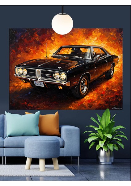 Karanlıkta Parlayan Klasik Amerikan Araba Dekoratif Kanvas - Mdf Ahşap Tablo fırsatları