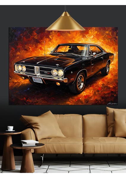 Karanlıkta Parlayan Klasik Amerikan Araba Dekoratif Kanvas - Mdf Ahşap Tablo indirimleri