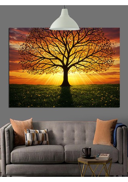 Sonbahar Renklerinde Yalnız Ağaç Manzarası Dekoratif Kanvas - Mdf Ahşap Tablo fiyatları