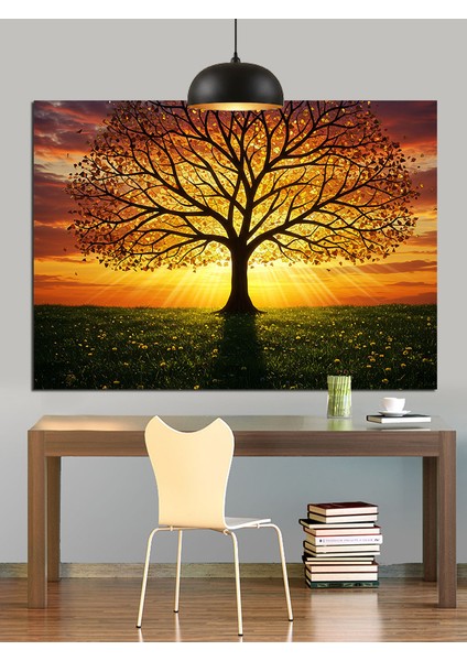 Sonbahar Renklerinde Yalnız Ağaç Manzarası Dekoratif Kanvas - Mdf Ahşap Tablo modelleri