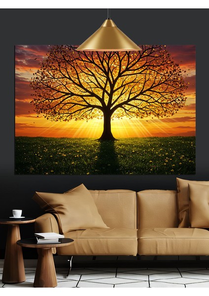 Sonbahar Renklerinde Yalnız Ağaç Manzarası Dekoratif Kanvas - Mdf Ahşap Tablo indirimleri