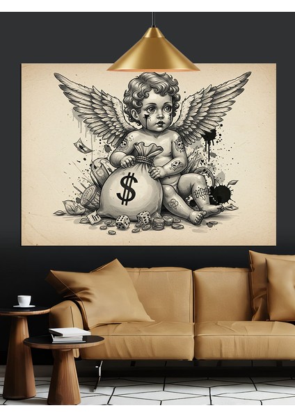Kanatlı Bebek Melek Çizimi Dekoratif Kanvas - Mdf Ahşap Tablo fiyatları