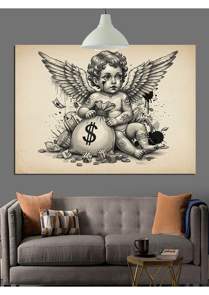 Kanatlı Bebek Melek Çizimi Dekoratif Kanvas - Mdf Ahşap Tablo fırsatları
