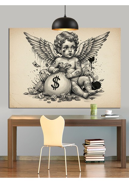 Kanatlı Bebek Melek Çizimi Dekoratif Kanvas - Mdf Ahşap Tablo indirimleri