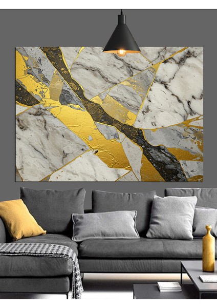 Sarı Altın Damarlı Mermer Doku Dekoratif Kanvas - Mdf Ahşap Tablo fiyatları