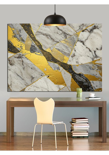 Sarı Altın Damarlı Mermer Doku Dekoratif Kanvas - Mdf Ahşap Tablo fırsatları