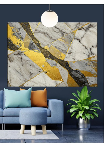 Sarı Altın Damarlı Mermer Doku Dekoratif Kanvas - Mdf Ahşap Tablo indirimleri