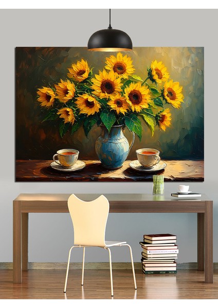 Ayçiçekleri Vazo Içinde Natürmort Dekoratif Kanvas - Mdf Ahşap Tablo