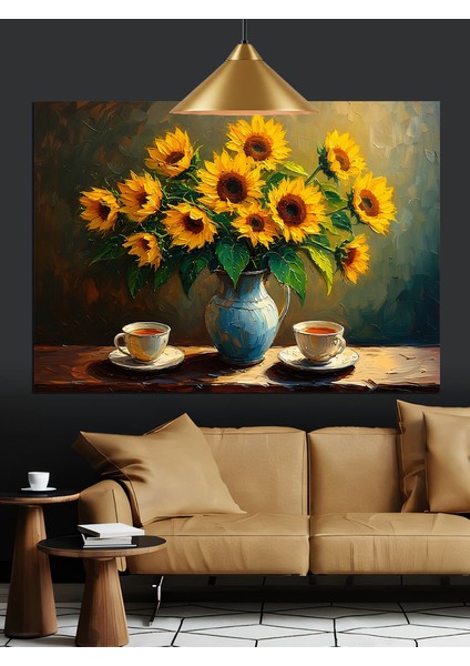 Ayçiçekleri Vazo Içinde Natürmort Dekoratif Kanvas - Mdf Ahşap Tablo modelleri