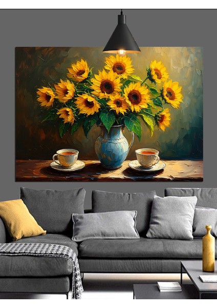 Ayçiçekleri Vazo Içinde Natürmort Dekoratif Kanvas - Mdf Ahşap Tablo fırsatları