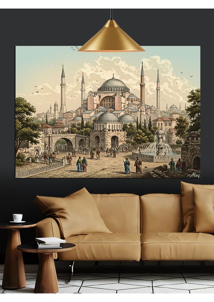 Tarihi Istanbul Şehir Silüeti Manzarası Dekoratif Kanvas - Mdf Ahşap Tablo