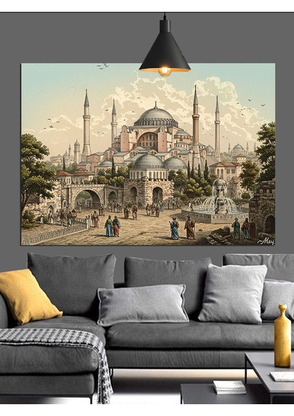 Tarihi Istanbul Şehir Silüeti Manzarası Dekoratif Kanvas - Mdf Ahşap Tablo fiyatları