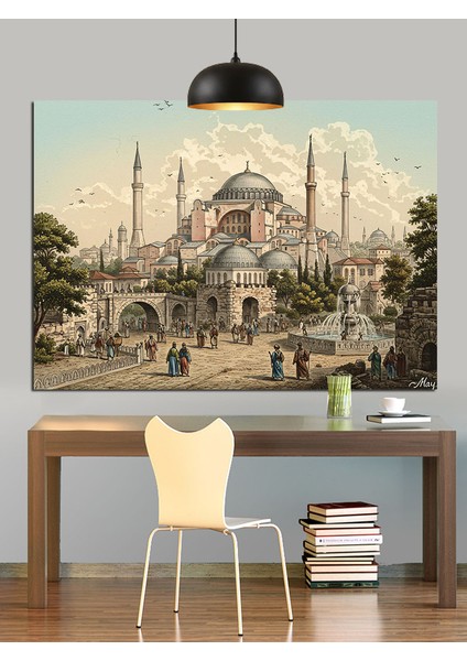 Tarihi Istanbul Şehir Silüeti Manzarası Dekoratif Kanvas - Mdf Ahşap Tablo fırsatları