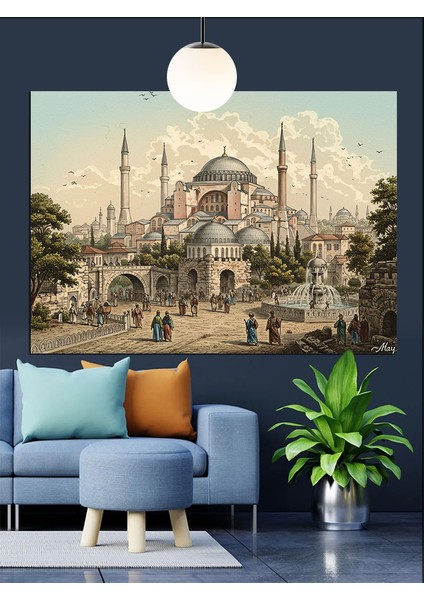 Tarihi Istanbul Şehir Silüeti Manzarası Dekoratif Kanvas - Mdf Ahşap Tablo indirimleri