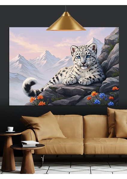 Karlı Dağlarda Yatan Kar Leoparı Dekoratif Kanvas - Mdf Ahşap Tablo