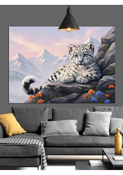 Karlı Dağlarda Yatan Kar Leoparı Dekoratif Kanvas - Mdf Ahşap Tablo fiyatları