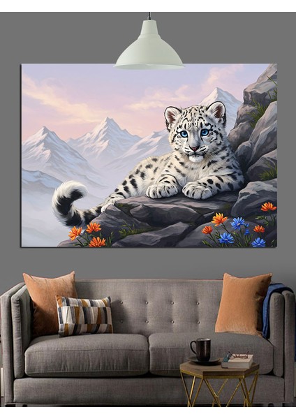 Karlı Dağlarda Yatan Kar Leoparı Dekoratif Kanvas - Mdf Ahşap Tablo modelleri