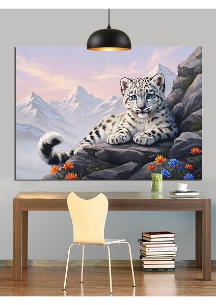 Karlı Dağlarda Yatan Kar Leoparı Dekoratif Kanvas - Mdf Ahşap Tablo fırsatları
