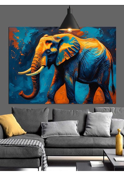 Neon Renklerde Boyanmış Hint Fili Dekoratif Kanvas - Mdf Ahşap Tablo