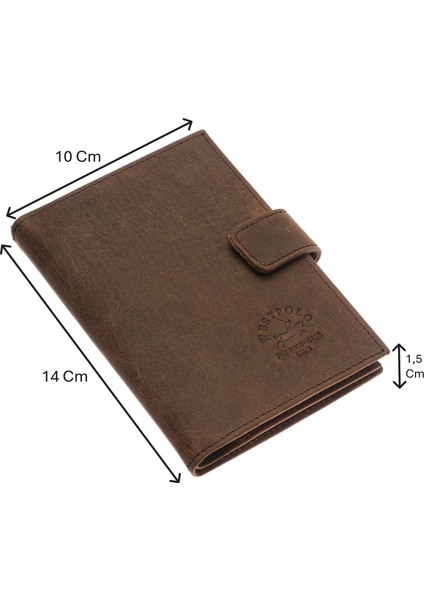 Hakiki Eskitme Deri Patlı ve Bol Kart Bölmeli Unisex Portföy Cüzdan - G6 Kahverengi
