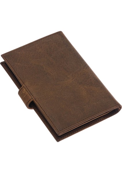 Hakiki Eskitme Deri Patlı ve Bol Kart Bölmeli Unisex Portföy Cüzdan - G6 Kahverengi