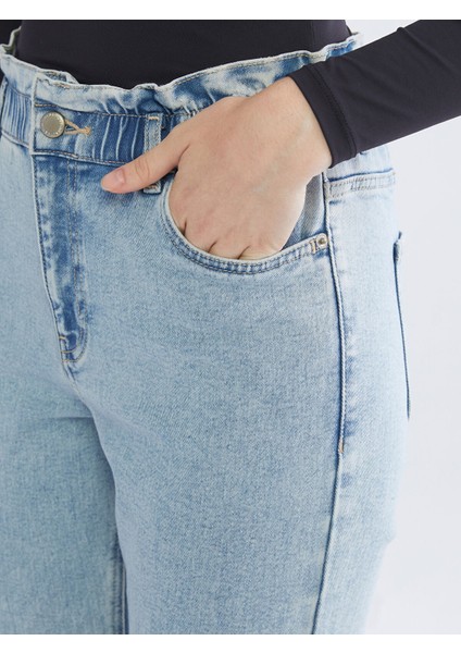 Yeni Sezon Beli Lastikli Slouchy Fit Kadın Jean Pantolon modelleri