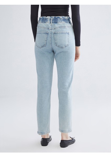 Yeni Sezon Beli Lastikli Slouchy Fit Kadın Jean Pantolon fırsatları