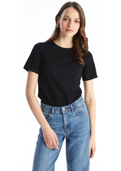 Yeni Sezon Bisiklet Yaka Düz Kısa Kollu Kadın Tişört