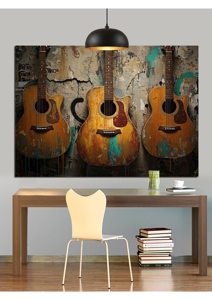 Duvara Asılı Klasik Akustik Gitarlar Dekoratif Kanvas - Mdf Ahşap Tablo fiyatları