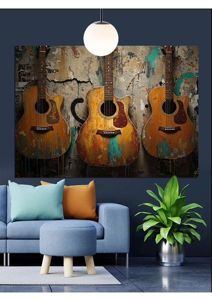 Duvara Asılı Klasik Akustik Gitarlar Dekoratif Kanvas - Mdf Ahşap Tablo modelleri