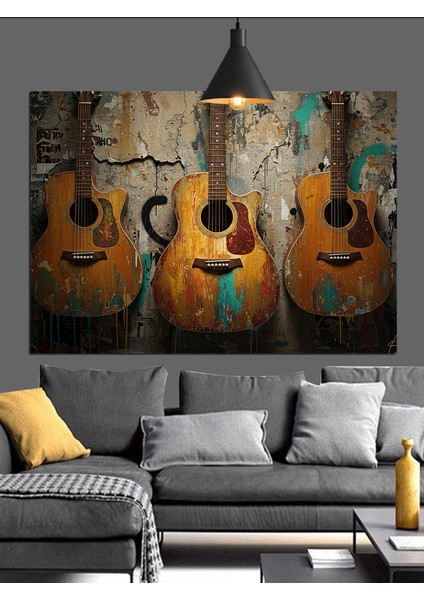 Duvara Asılı Klasik Akustik Gitarlar Dekoratif Kanvas - Mdf Ahşap Tablo indirimleri