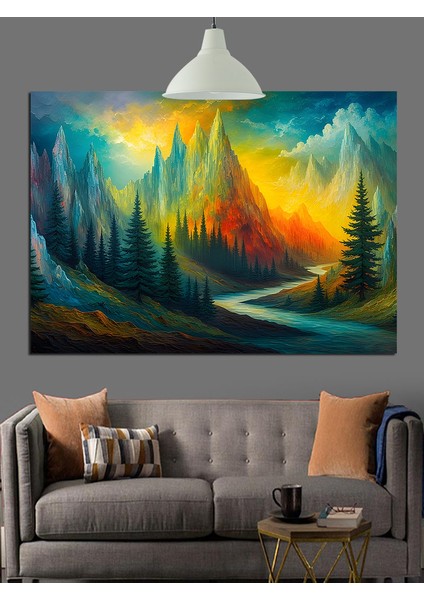 Turuncu ve Yeşil Renkli Soyut Manzara Dekoratif Kanvas - Mdf Ahşap Tablo fırsatları