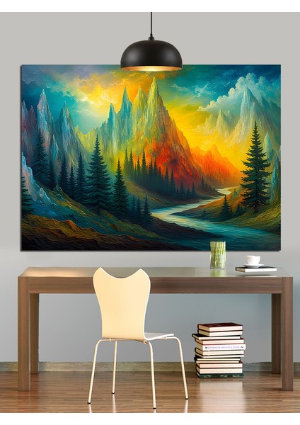 Turuncu ve Yeşil Renkli Soyut Manzara Dekoratif Kanvas - Mdf Ahşap Tablo indirimleri